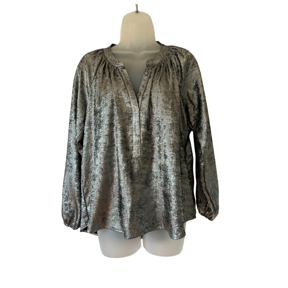 Xirena Women's XS Foil Silver Metallic Blouse Edgy Shiny Flowy‎ Grunge Holiday
